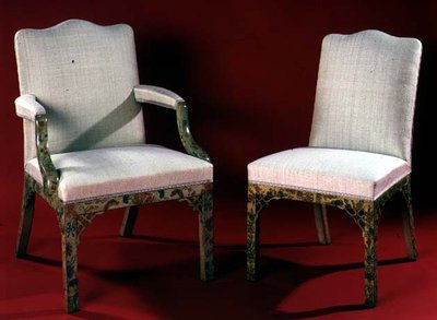 Del af et sæt lænestole og stole med malede chinoiserie-støtter, ca.1760 af English School